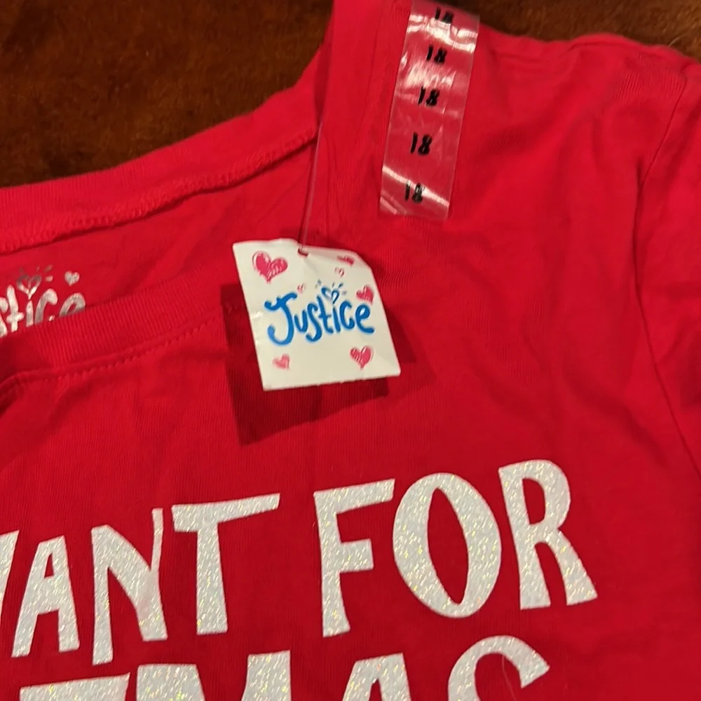 NWT Justice All I want For Christmas Puppy Friends Candy Red White Top 18